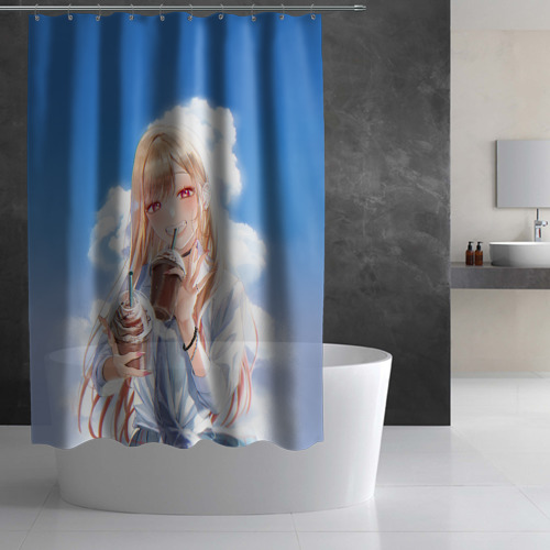 Штора 3D для ванной Марин Китагава с молочным коктелем - фото 2