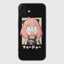 Чехол для iPhone 16 силиконовый с защитой камеры Anya Forger Иероглифы