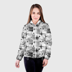 Женская куртка 3D Черно белый ретро геометрический узор - фото 2