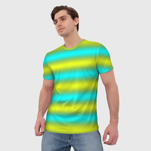 Мужская футболка 3D с принтом Бирюзово-желтые неоновые полосы, фото на моделе #1