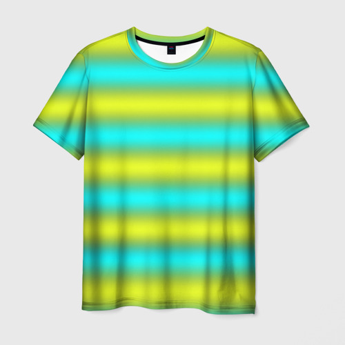 Мужская футболка 3D с принтом Бирюзово-желтые неоновые полосы, вид спереди #2