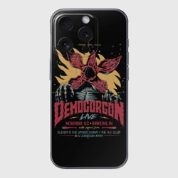 Чехол для iPhone 15 Pro силиконовый с защитой камеры Stranger Things Demogorgon