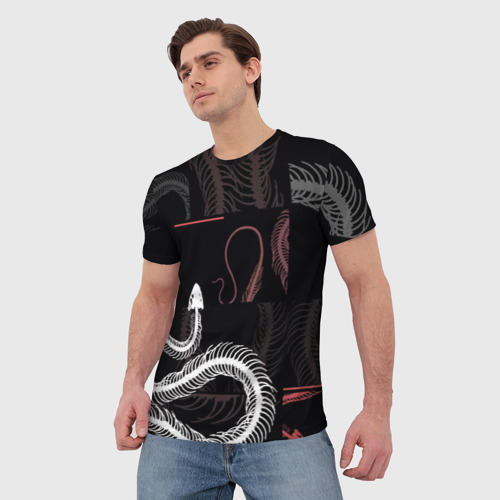 Мужская футболка 3D с принтом Скелет змеи | Snake skeleton, фото на моделе #1