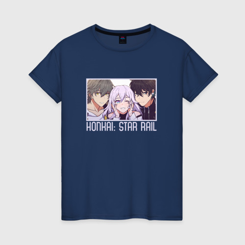 Женская футболка хлопок Honkai star rail trio, цвет темно-синий