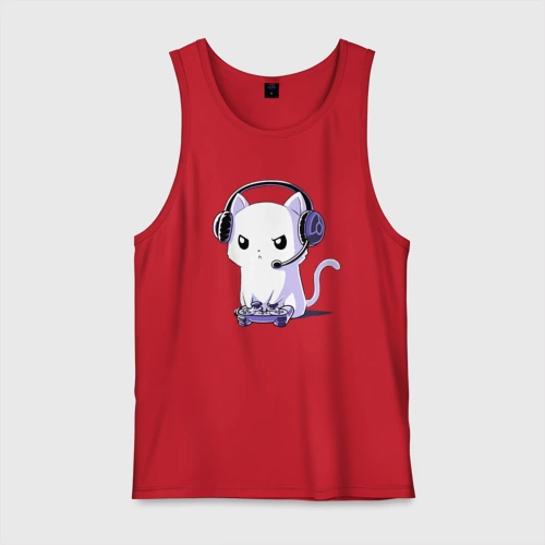 Мужская майка хлопок Котёнок игроман The kitten is a gamer