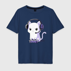 Мужская футболка хлопок Oversize Котёнок игроман The kitten is a gamer