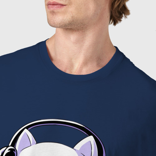Мужская футболка хлопок с принтом Котёнок игроман The kitten is a gamer, фото #4
