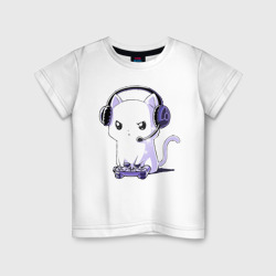 Детская футболка с блёстками Котёнок игроман The kitten is a gamer