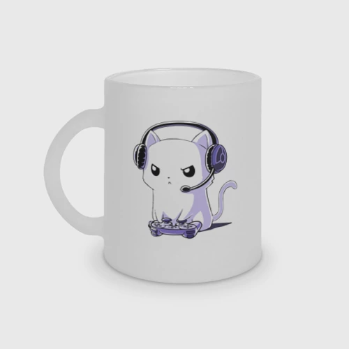 Кружка матовая стеклянная Котёнок игроман The kitten is a gamer