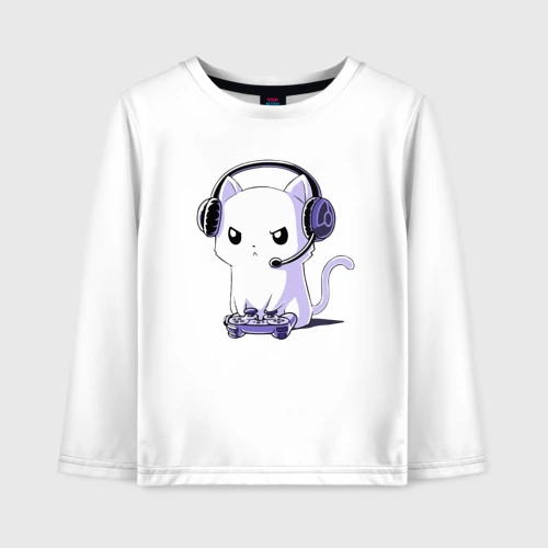 Детский лонгслив хлопок Котёнок игроман The kitten is a gamer