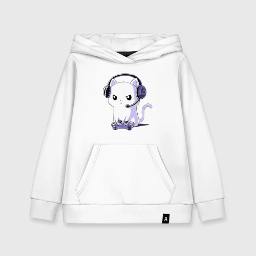 Детская толстовка хлопок Котёнок игроман The kitten is a gamer