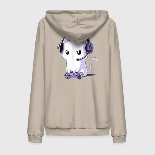 Мужская толстовка на молнии хлопок Котёнок игроман The kitten is a gamer