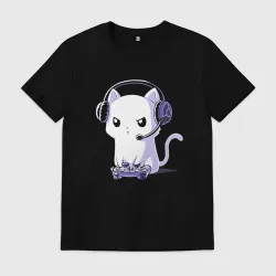 Мужская футболка хлопок Котёнок игроман The kitten is a gamer