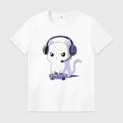 Мужская футболка хлопок Котёнок игроман The kitten is a gamer