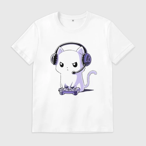 Мужская футболка хлопок Котёнок игроман The kitten is a gamer
