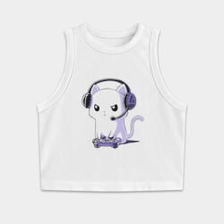 Женская укороченная майка-топ хлопок Котёнок игроман The kitten is a gamer