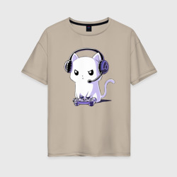 Котёнок игроман The kitten is a gamer – Женская футболка хлопок Oversize с принтом купить со скидкой в -16%