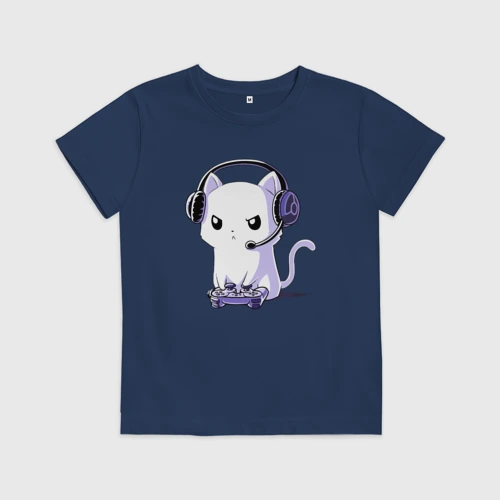 Детская футболка хлопок Котёнок игроман The kitten is a gamer