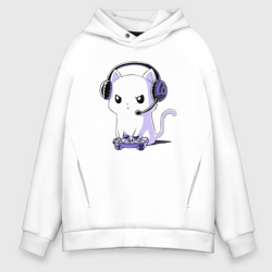 Мужское худи Oversize хлопок Котёнок игроман The kitten is a gamer