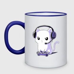 Кружка двухцветная Котёнок игроман The kitten is a gamer