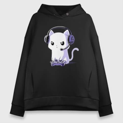 Женское худи Oversize хлопок Котёнок игроман The kitten is a gamer