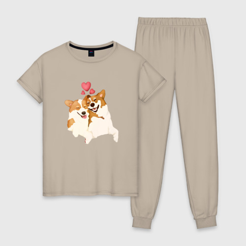 Женская пижама хлопок с принтом Счастливые псы, вид спереди #2