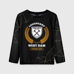 Детский лонгслив 3D Лого West Ham и надпись Legendary Football Club на темном фоне