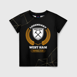 Детская футболка 3D Лого West Ham и надпись Legendary Football Club на темном фоне