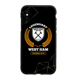 Чехол для iPhone XS Max матовый Лого West Ham и надпись Legendary Football Club на темном фоне