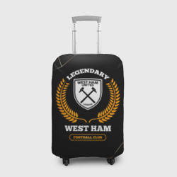 Чехол для чемодана 3D Лого West Ham и надпись Legendary Football Club на темном фоне