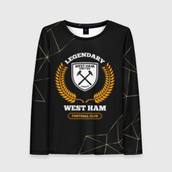 Женский лонгслив 3D Лого West Ham и надпись Legendary Football Club на темном фоне