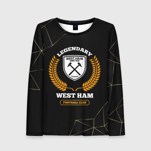 Женский лонгслив 3D Лого West Ham и надпись Legendary Football Club на темном фоне, цвет 3D печать