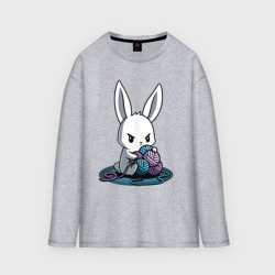 Женский лонгслив oversize хлопок Зайчонок обнял клубки The bunny hugged the balls
