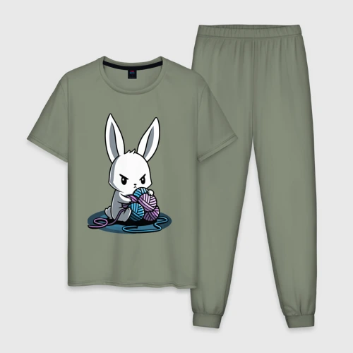 Мужская пижама хлопок Зайчонок обнял клубки The bunny hugged the balls