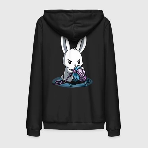 Мужская толстовка на молнии хлопок Зайчонок обнял клубки The bunny hugged the balls