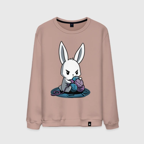 Мужской свитшот хлопок Зайчонок обнял клубки The bunny hugged the balls