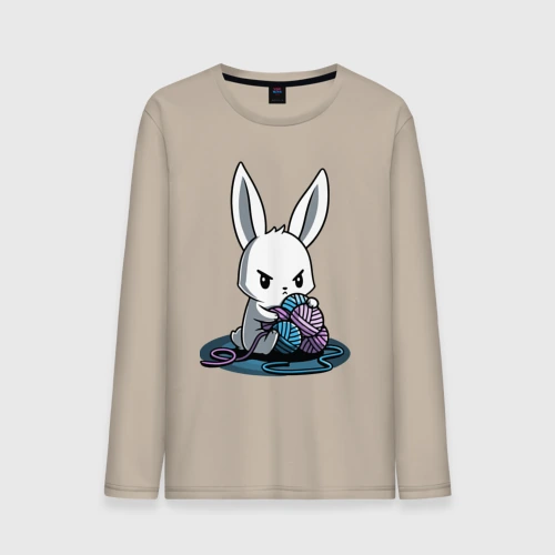 Мужской лонгслив хлопок Зайчонок обнял клубки The bunny hugged the balls