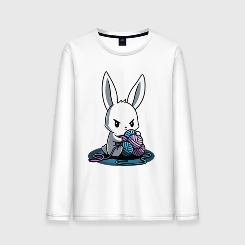 Мужской лонгслив хлопок Зайчонок обнял клубки The bunny hugged the balls