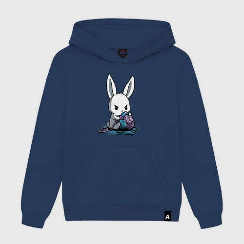 Мужская толстовка хлопок Зайчонок обнял клубки The bunny hugged the balls