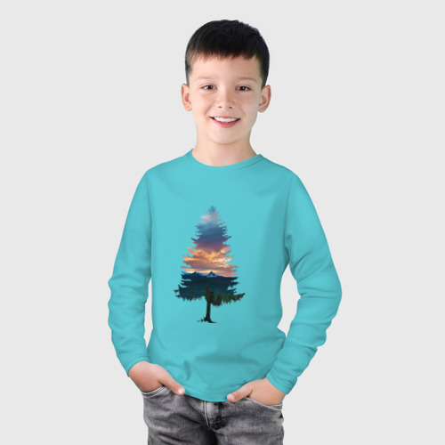 Детский лонгслив хлопок Лес в ёлке, цвет бирюзовый - фото 3
