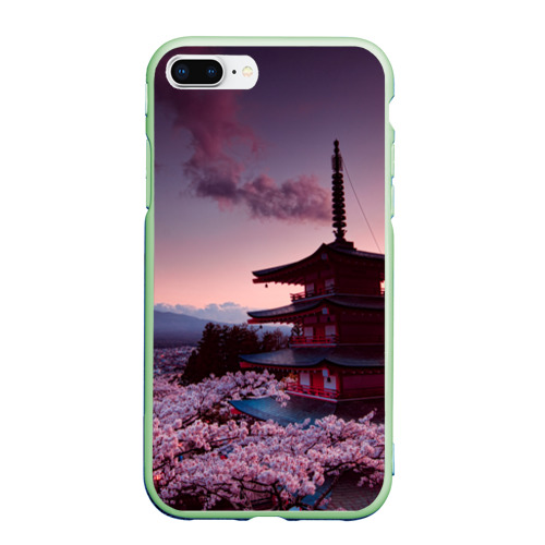 Чехол для iPhone 7Plus/8 Plus матовый Цветение сакуры в Японии, цвет салатовый