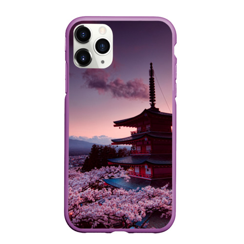 Чехол для iPhone 11 Pro Max матовый Цветение сакуры в Японии, цвет фиолетовый