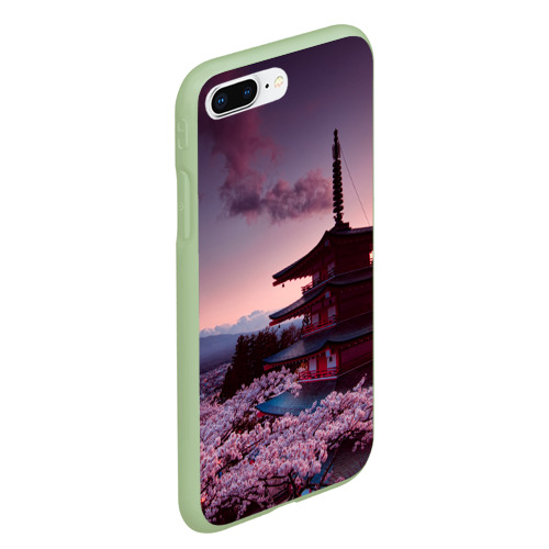 Чехол для iPhone 7Plus/8 Plus матовый Цветение сакуры в Японии, цвет салатовый - фото 3