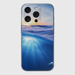 Чехол для iPhone 15 Pro Max силиконовый с защитой камеры Грань между небом и водой