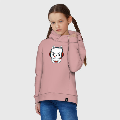 Детское худи Oversize хлопок  The cat is a cyber player, цвет пыльно-розовый - фото 3