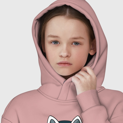 Детское худи Oversize хлопок  The cat is a cyber player, цвет пыльно-розовый - фото 6