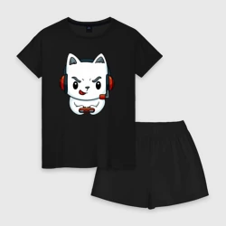 Женская пижама с шортиками хлопок  The cat is a cyber player