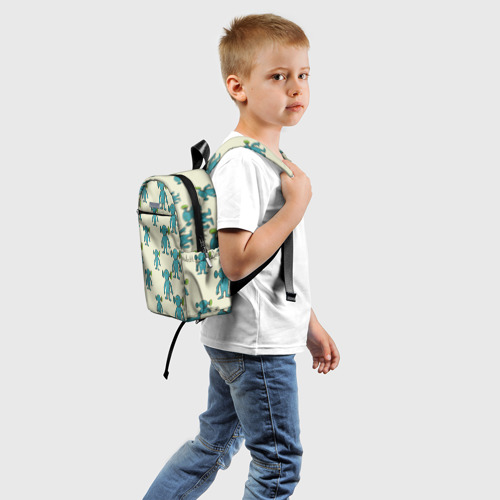 Детский рюкзак 3D с принтом Милые зеленые человечки, вид сзади #1