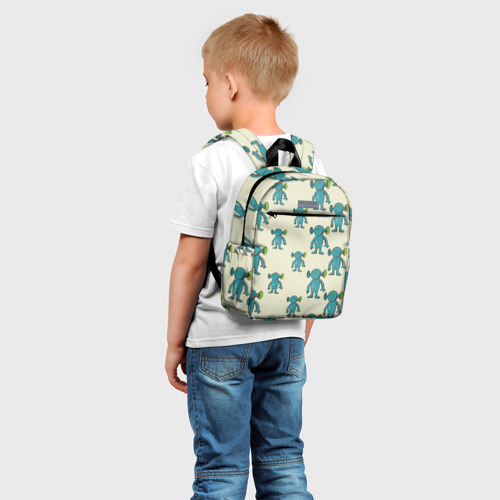 Детский рюкзак 3D с принтом Милые зеленые человечки, фото на моделе #1