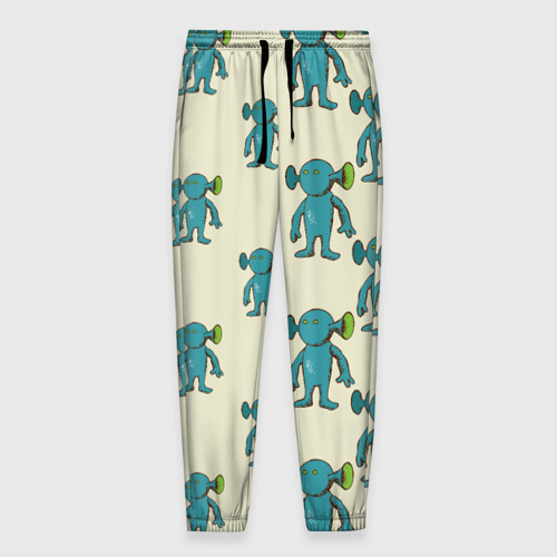 Мужские брюки 3D с принтом Милые зеленые человечки, вид спереди #2